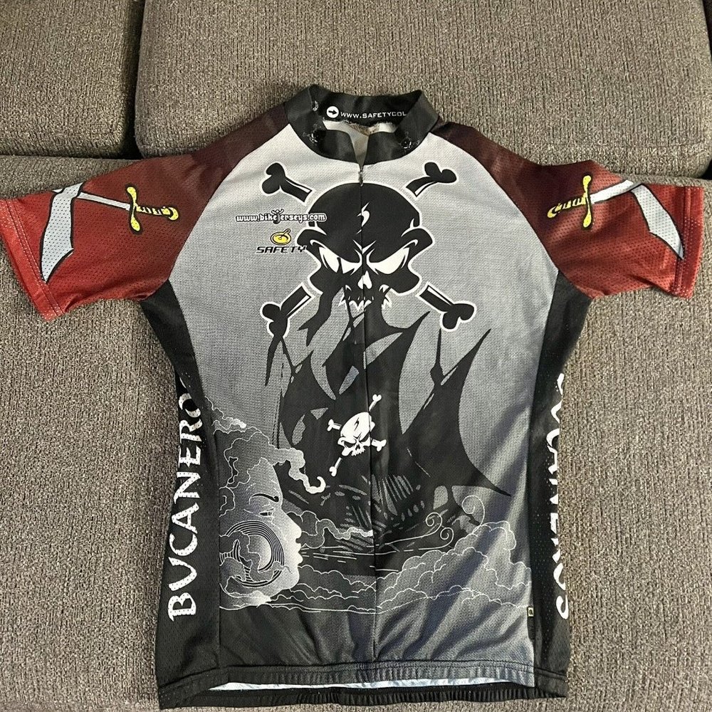 Bucaneros Skull Boat Youth Safety Full Zip Cycling Bike Jersey Sz Large